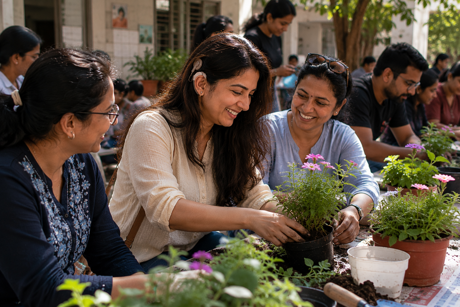 Indian families gathered together at a community event